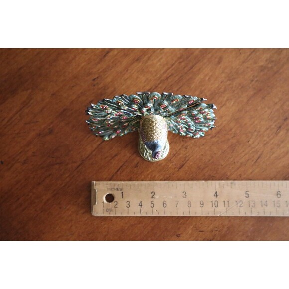 Vintage Rucinni Swarovski Crystal Accented Peacock Hinged Trinket Box SIGNED - Picture 6 of 12